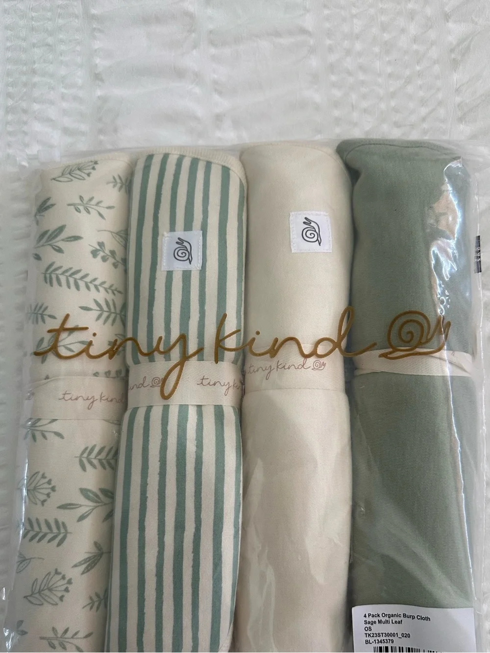 Tiny Kind Sage & Cream Organic Baby Burp Cloth Set - 4 Pack